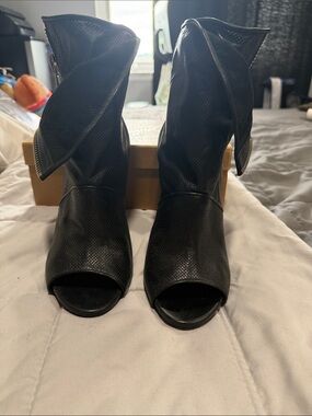 Casadei Black Peep-Toe Fold-Over Ankle Booties